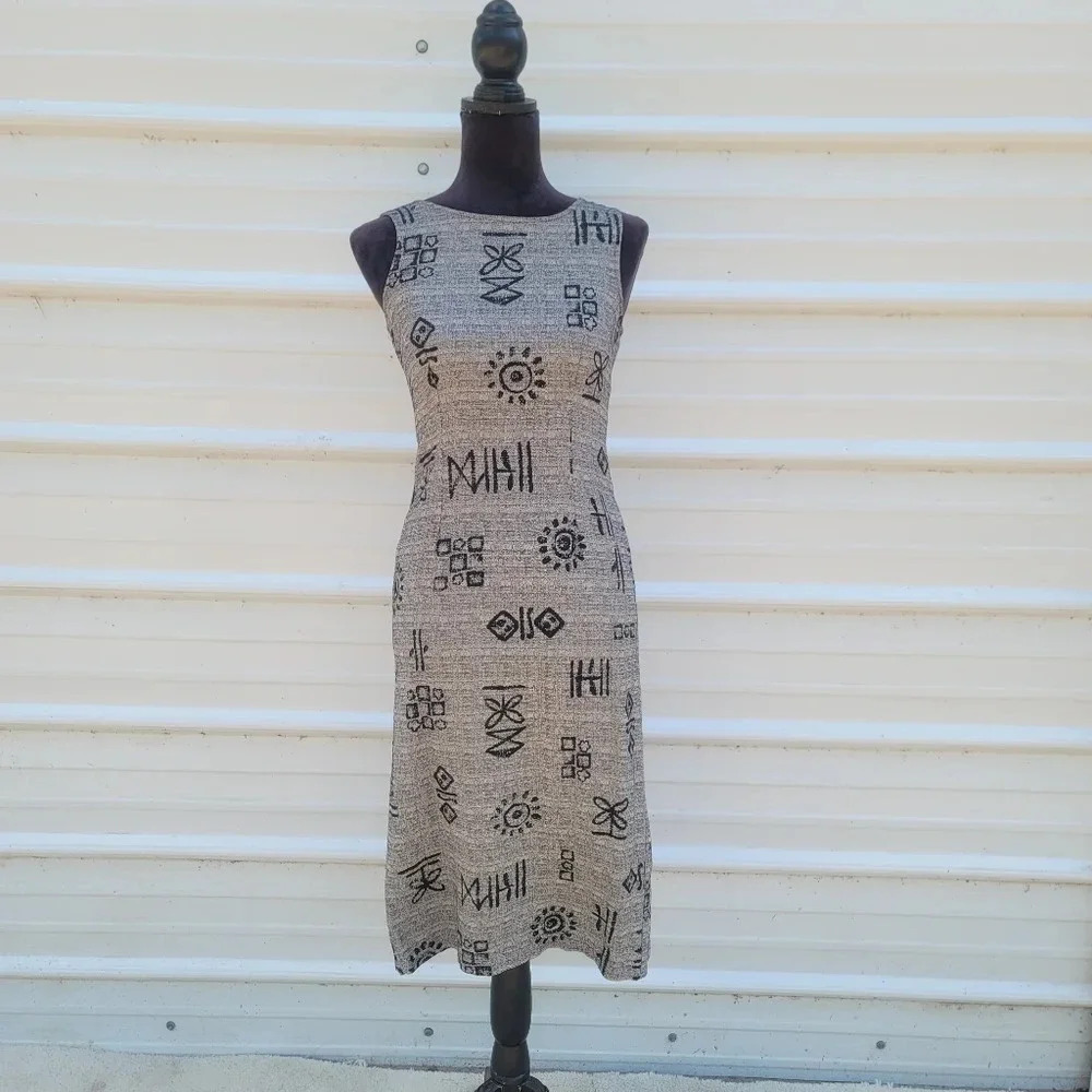 VTG R.J. & CO. Women Pencil Dress Gray Black Knit Round Neckline Sleveless sz M